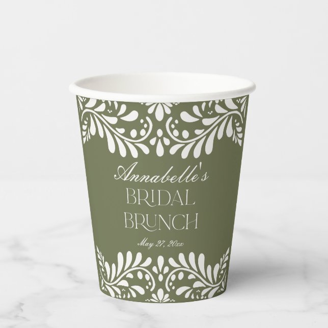 Green Talavera Tile Spanish Fiesta Bridal Brunch Pappbecher (Vorderseite)