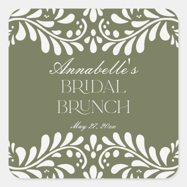 Green Talavera Tile Spanish Fiesta Bridal Brunch Quadratischer Aufkleber (Vorderseite)