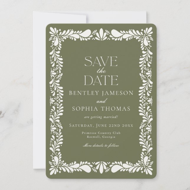 Green Talavera Tile Spanish Fiesta Save the Date Einladung (Vorderseite)