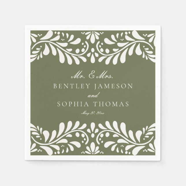 Green Talavera Tile Spanish Style Fiesta Wedding Serviette (Vorderseite)