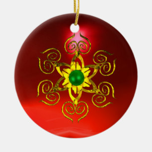 GREEN TALISMAN , RED RUBY KERAMIKORNAMENT