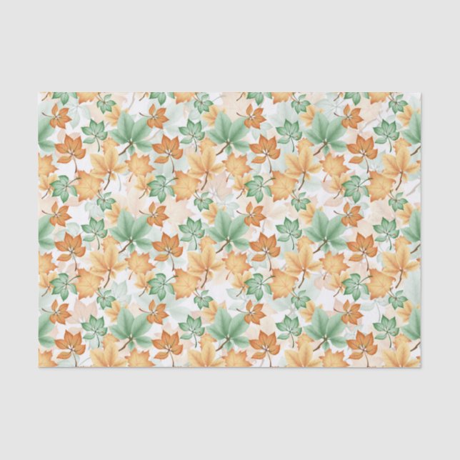GREEN TAN BROWN AUTUMN FALL LEAVES SEIDENPAPIER (Vorderseite)