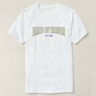 Green + Tan Stripe Purple MAID OF HONOR  T-Shirt