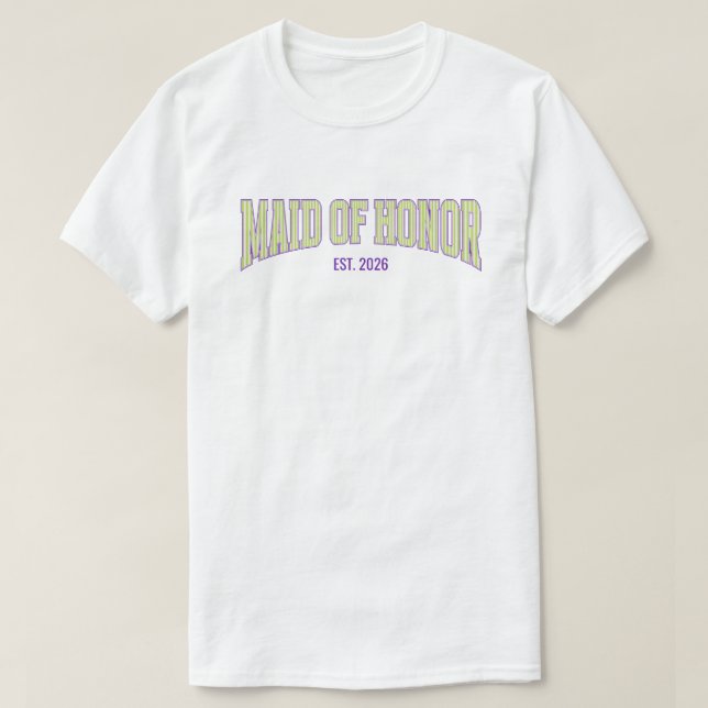 Green + Tan Stripe Purple MAID OF HONOR  T-Shirt (Design vorne)