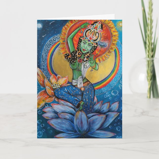 Green Tara Goddess Segen Liebe Frieden Mantra Kuns Dankeskarte (Vorderseite)