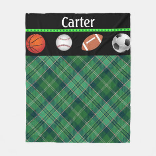 Green Tartan Basketball Baseball Fußball Fußball F Fleecedecke