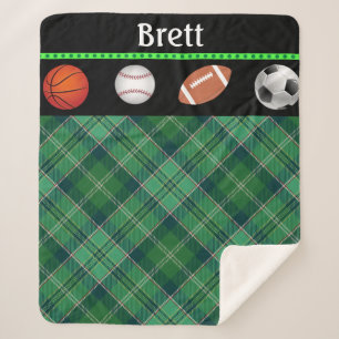 Green Tartan Basketball Baseball Fußball Fußball F Sherpadecke