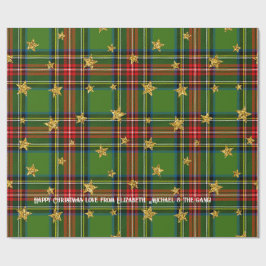 Green Tartan Gold Star Personalisierte Weihnachten Geschenkpapier