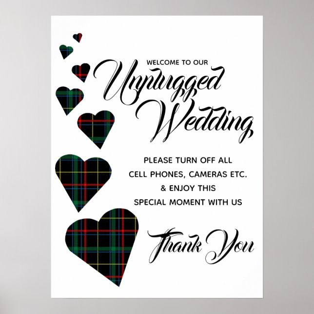 Green Tartan Heart Unplugged Wedding Sign Poster (Vorne)