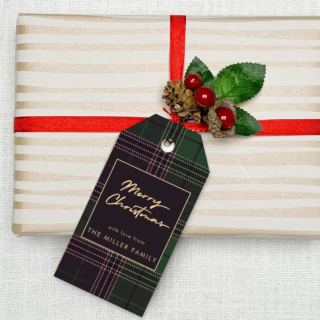 Green Tartan Kariert Buffalo Imitate Gold Minimal Geschenkanhänger (Green Tartan Plaid Buffalo Faux Gold Minimal Gift Tags)