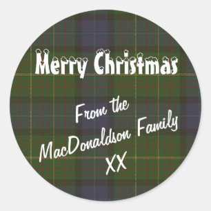 Green tartan kariert Frohe Weihnachten Runder Aufkleber