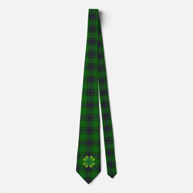 Green Tartan (Kariert) & Kleeblatt St Patrick's Da Krawatte (Vorderseite)