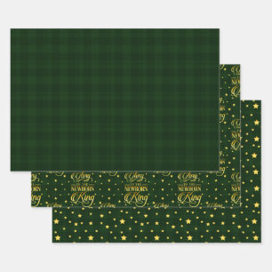 Green Tartan Metallic Glanz für neu geborene King  Geschenkpapier Set