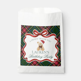 Green Tartan Plaid Christmas Bear Birthday Dessert Geschenktütchen