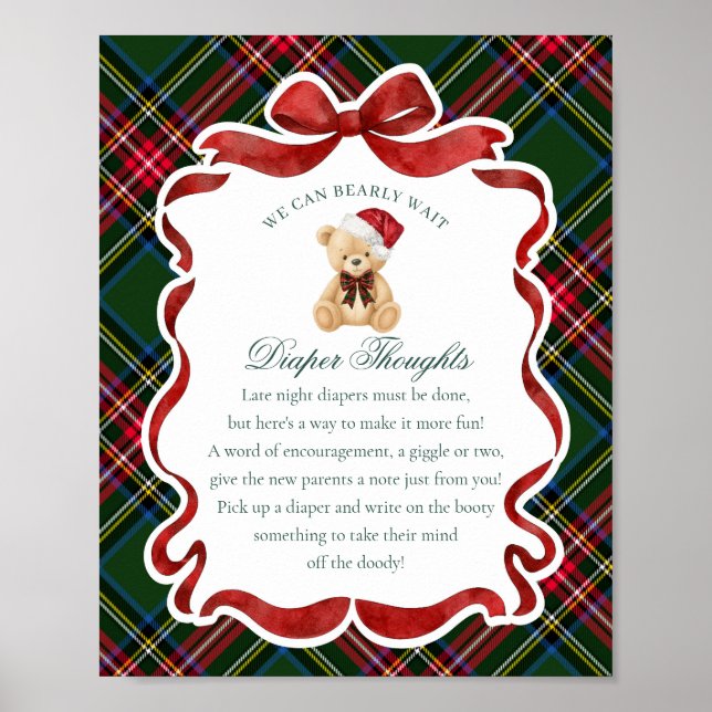Green Tartan Plaid Christmas Bear Diaper Thoughts Poster (Vorne)