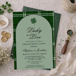 Green Tartan Plaid Lucky in Love Engagement Party Einladung