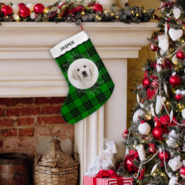Green Tartan Plaid Winter Wreath Pet Dog Photo Kleiner Weihnachtsstrumpf