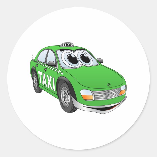 Green Taxi Cab Cartoon Runder Aufkleber (Vorderseite)