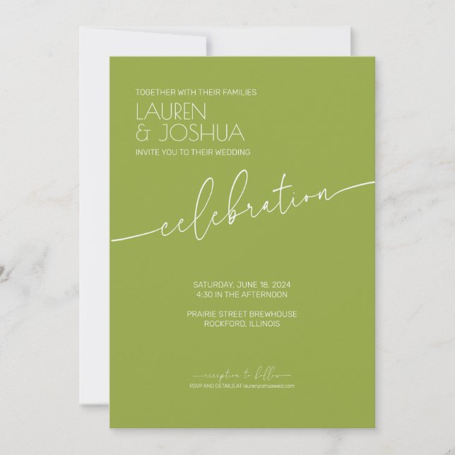 Green Tea ・ Moderne Minimalistische Script Wedding Einladung (Vorderseite)