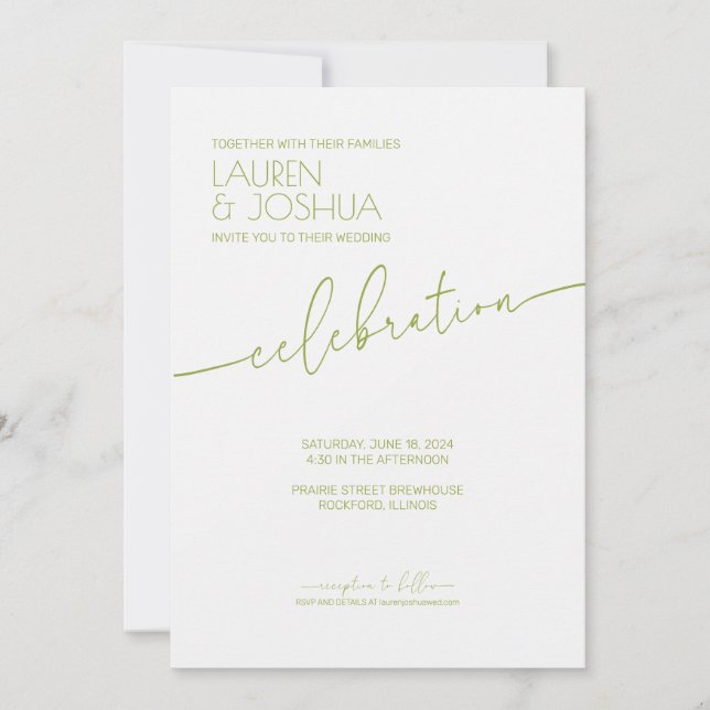 Green Tea ・ Moderne Minimalistische Script Wedding Einladung (Vorderseite)