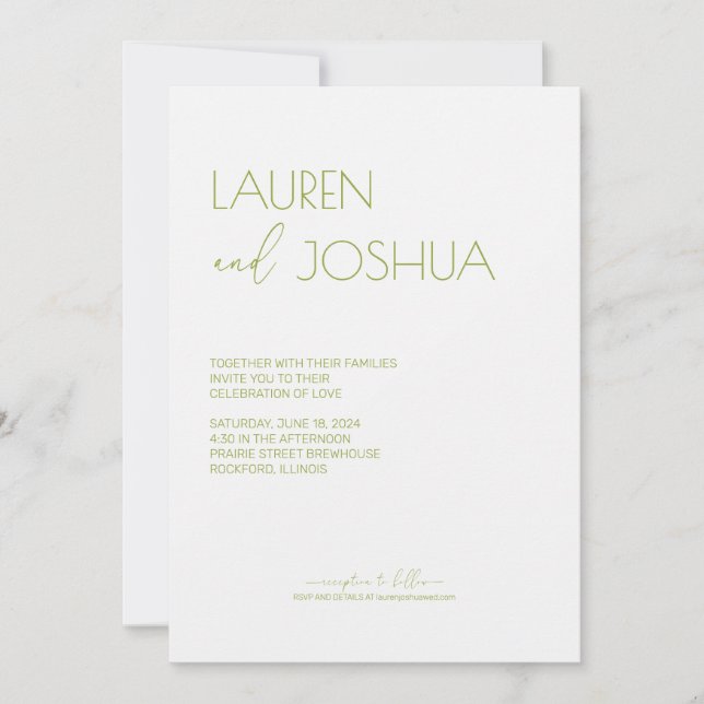 Green Tea ・ Moderne Minimalistische Script Wedding Einladung (Vorderseite)