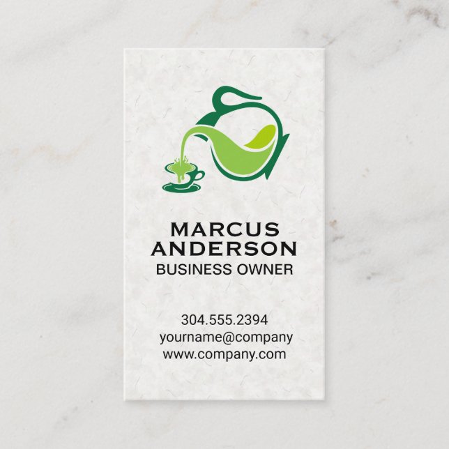 Green Teapot Pour | Japanische Papiertextur Visitenkarte (Vorderseite)