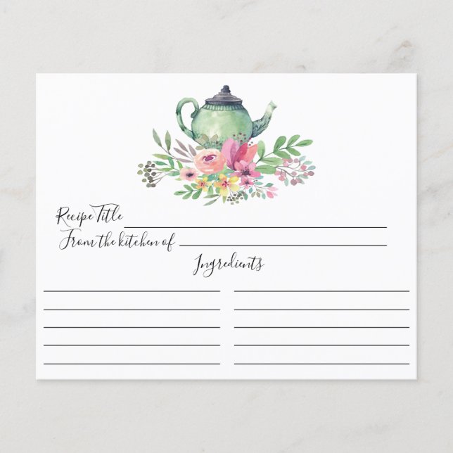 Green Tee Pot Floral Rezept Card (Vorderseite)