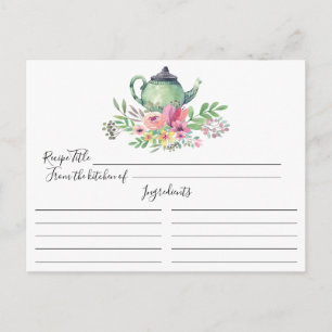Green Tee Pot Floral Rezept Card Postkarte