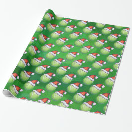 Green Tennis Ball in Weihnachtsmannmütze Muster Geschenkpapier