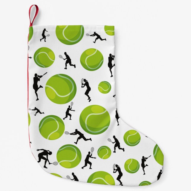 Green Tennis Balls & Players Coach Athlete Geschen Kleiner Weihnachtsstrumpf (Vorderseite)
