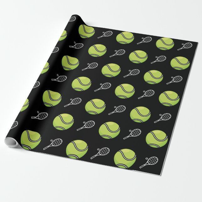 Green Tennis Balls und Rackets Athlete Sport White Geschenkpapier (Ungerollt)