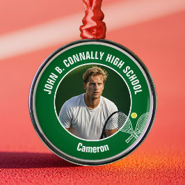 Green Tennis Player Photo High School Christmas Ornament Aus Metall
