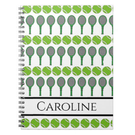 Green Tennis Rackets and Balls Sports Lover Fan Notizblock