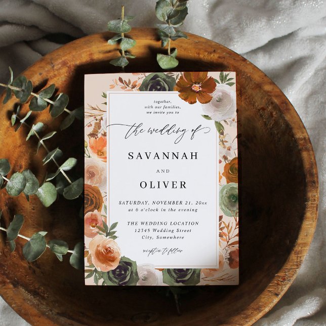 Green & Terra Cotta Floral Wedding S2 - Beige Einladung (Von Creator hochgeladen)