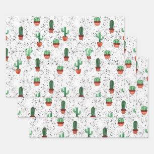 Green Terracotta Cactus Pots Spritzer Pattern Geschenkpapier Set