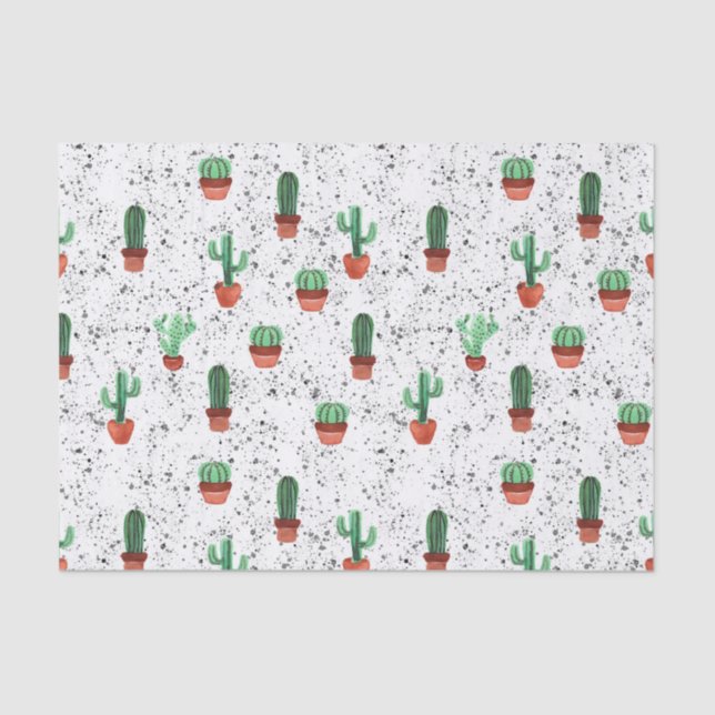 Green Terracotta Cactus Pots Spritzer Pattern Seidenpapier (Vorderseite)