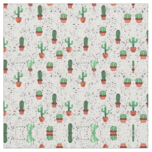 Green Terracotta Cactus Pots Spritzer Pattern Stoff