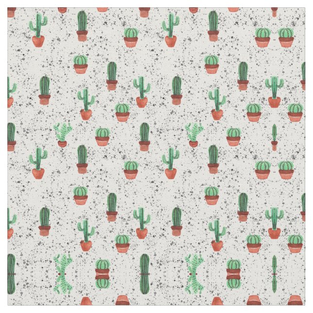 Green Terracotta Cactus Pots Spritzer Pattern Stoff (Nahaufnahme)