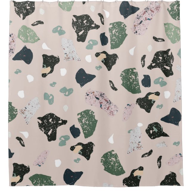 Green Terrazzo Muster Duschvorhang (Vorderseite)