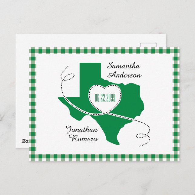 Green Texas Curling Ribbon Save the Date Postkarte (Vorne/Hinten)