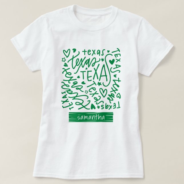 Green Texas Doodle Muster T-Shirt (Design vorne)