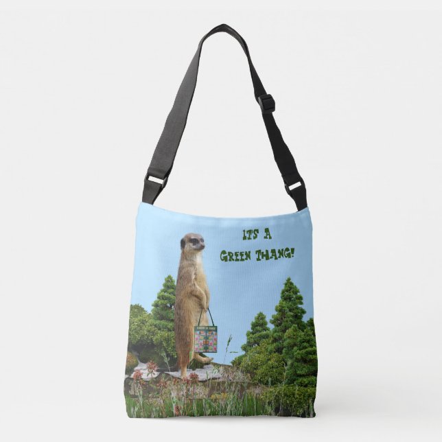 'Green Thang' Meerkat & Dragonfly (Hinterbild) Tragetaschen Mit Langen Trägern (Vorderseite)