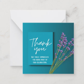 Green Thank You Card with Purple Floral Design Mitteilungskarte
