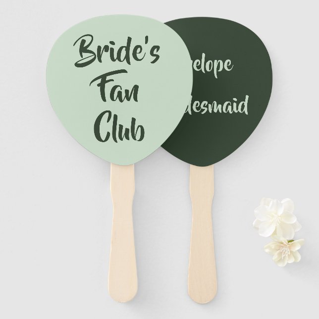 Green Theme Bride's Fan Club Bridesmaid Name Fächer (Vorne und Hinten)