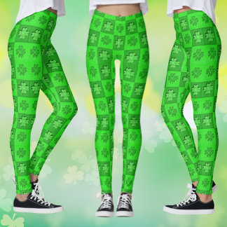 Green Three Leaf Closed Kleeblatt Muster Leggings
