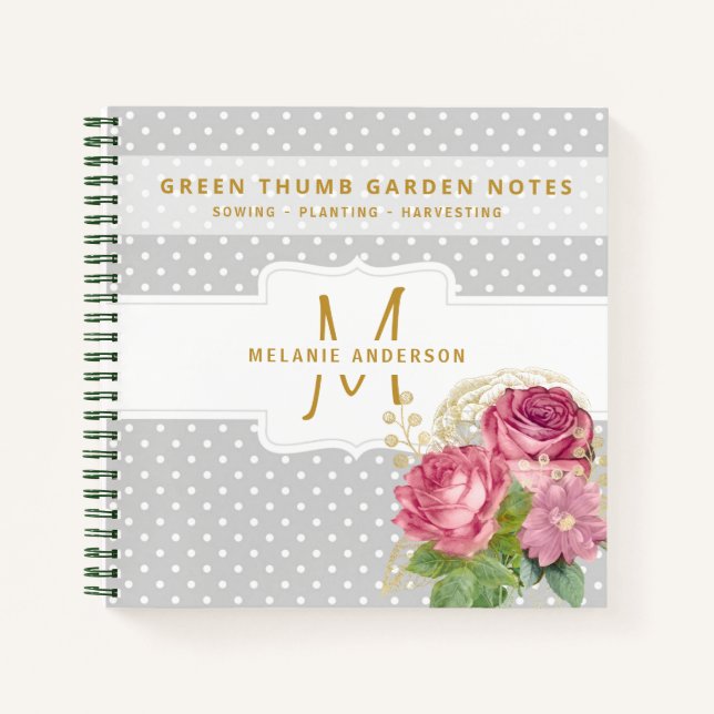 Green Thumb Gardeners Journal Pink Gold Rose Notizbuch (Vorderseite)