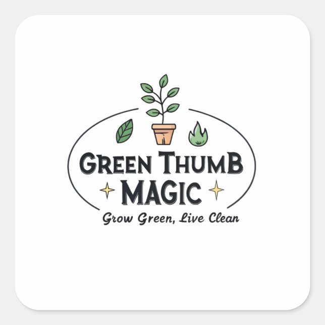 Green Thumb Magic | Urban Gardening T-Shirt Quadratischer Aufkleber (Vorderseite)