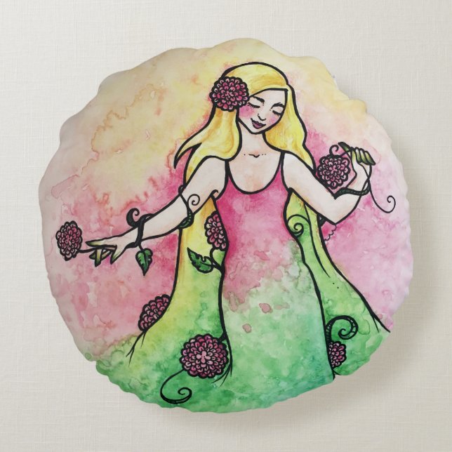 Green Thumb Springtime Rundes Kissen (Rückseite)