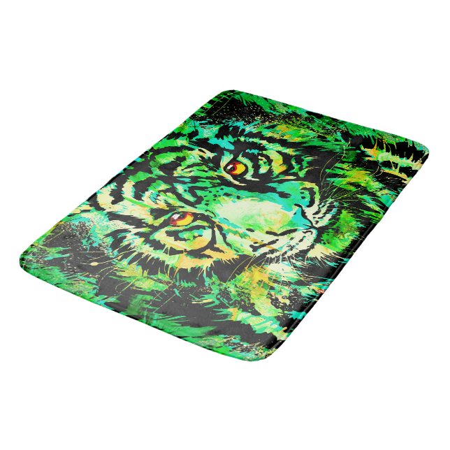 Green Tiger Bath Mat - Tiger Artwork - Wildtiere Badematte (Schrägansicht)