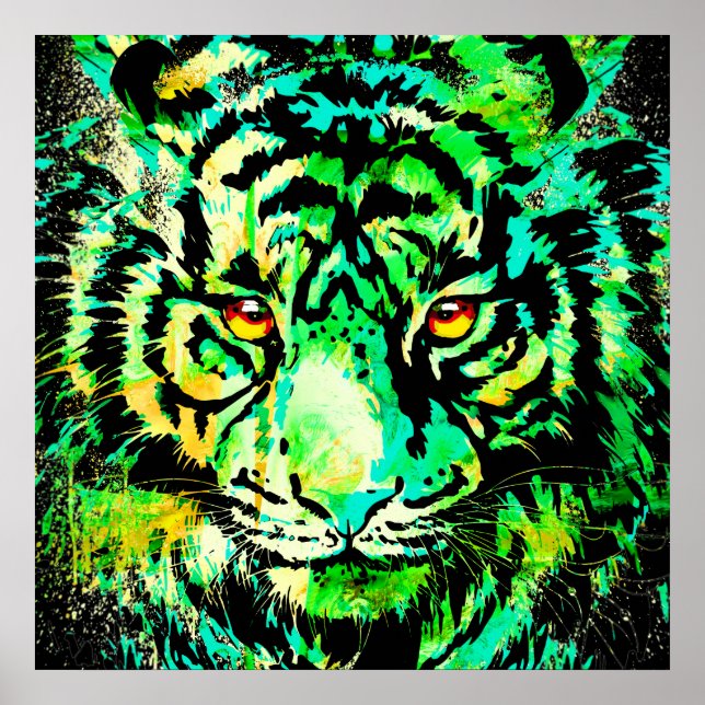 Green Tiger Head - Big Cat Tiger Plakat (Vorne)